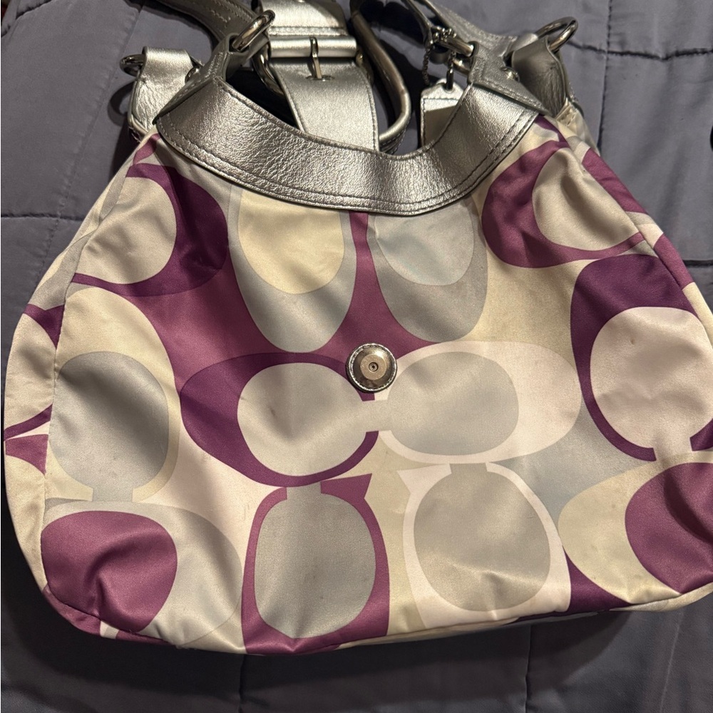 Coach Silver and Purple Shoulder Bag with Signature Logo